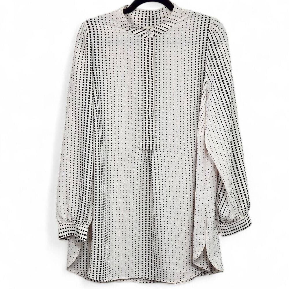 Anne Klein Long Sleeve Blouse Size 0X Cream Polka Dot Pattern